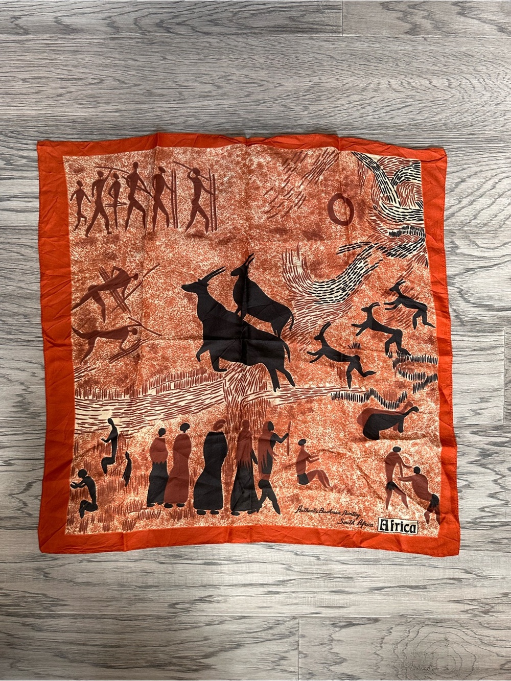 Silk-Feel Decorative African Scarf in Burnt Orange and Black